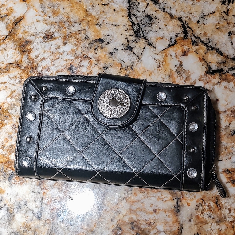 Lovely embellished faux leather wallet, pre-owned  very clean.